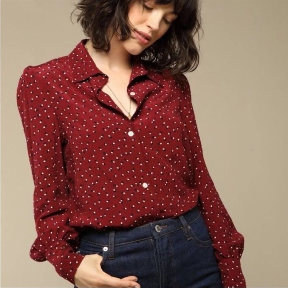 Rouje red maroon polka dot blouse 34
